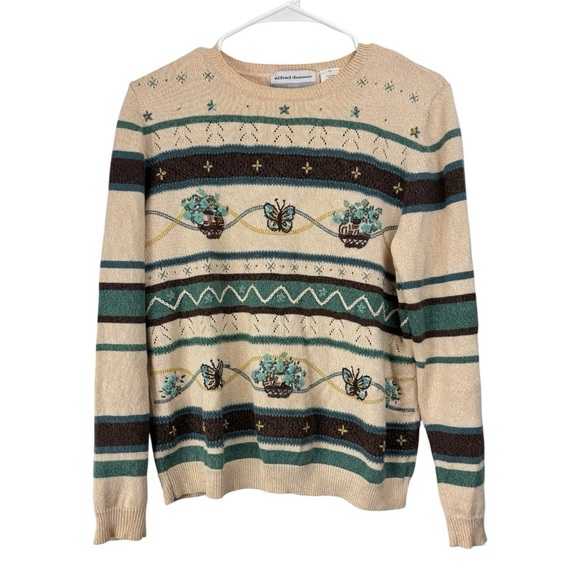 Vintage Size PL Floral Butterfly Embroidered Beaded Sweater Alfred Dunner - Picture 1 of 6